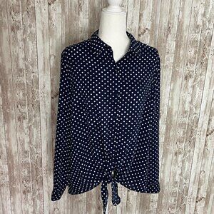 Susan Graver Navy & White Polka Dot Blouse size 16